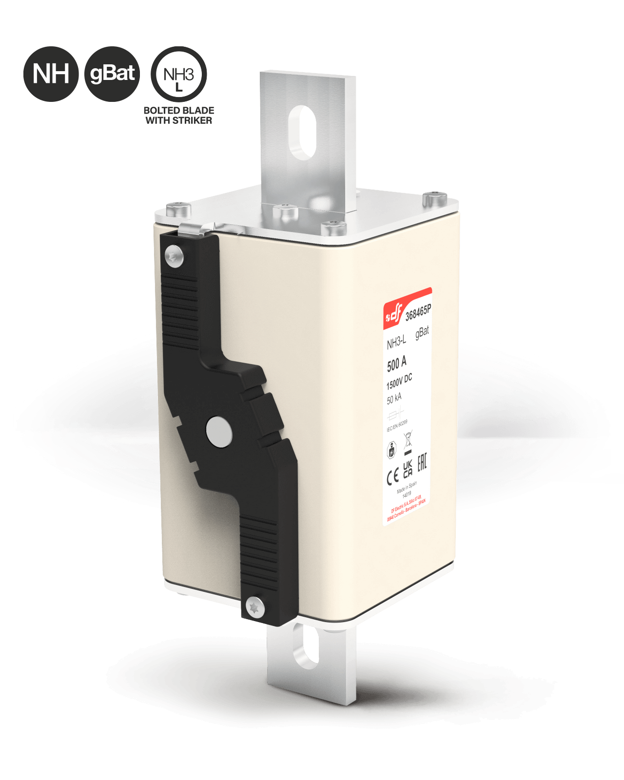 FUSE NH3-L gBat 1500V DC bolted blade contact with striker for battery storage protection