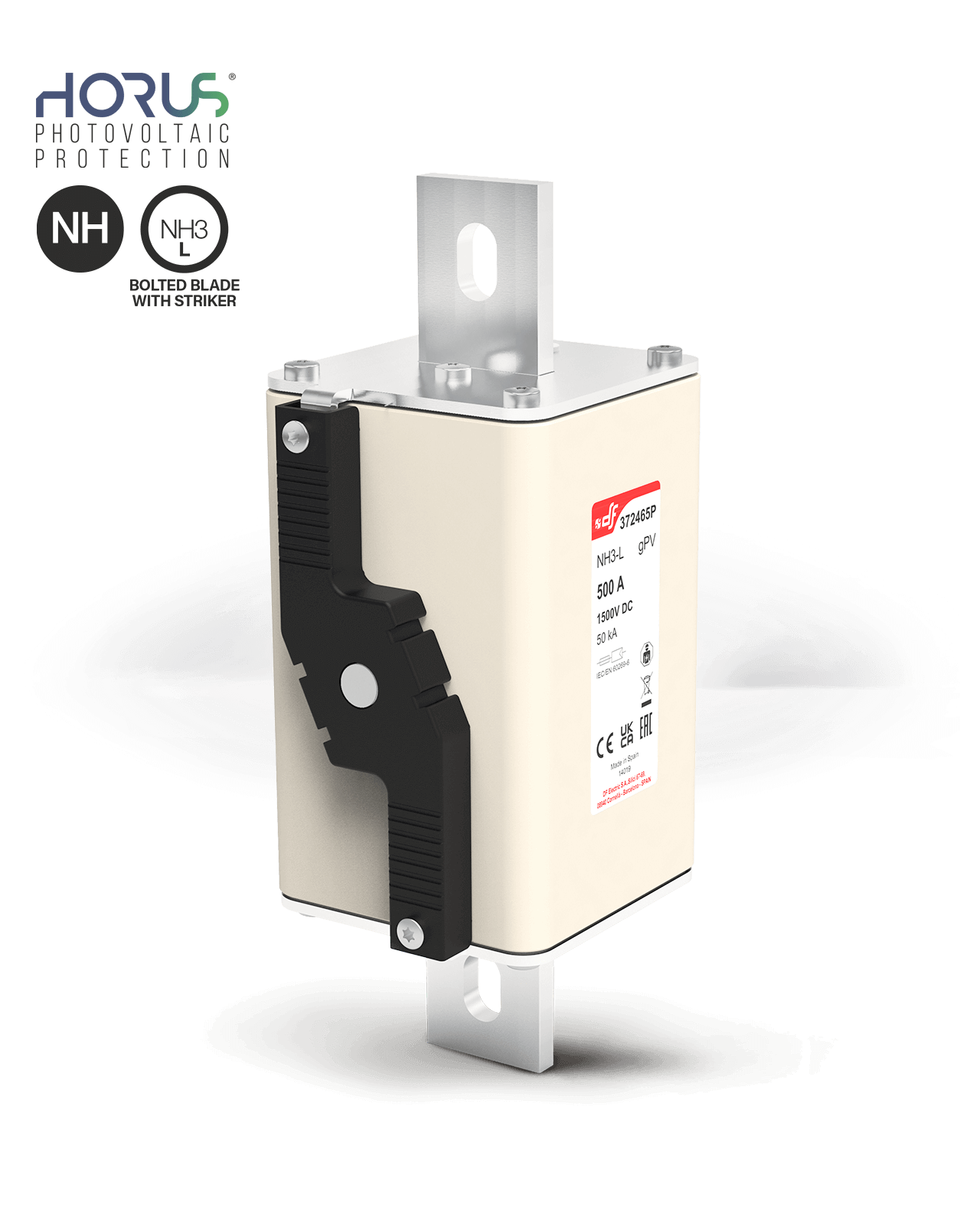 FUSES NH3 L gPV 1500 VDC bolted blade contact with striker