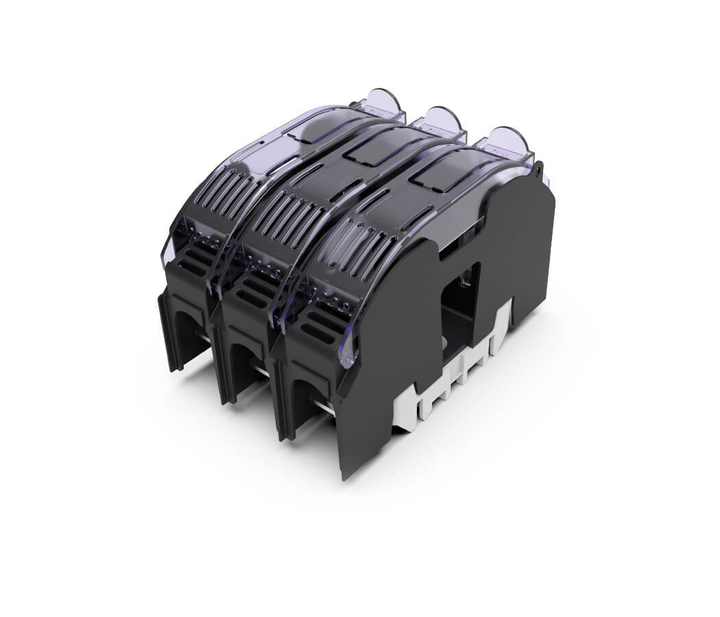Polyester base NH 00 ST THREE POLES 160 A "rail fixing" connection  IP20
