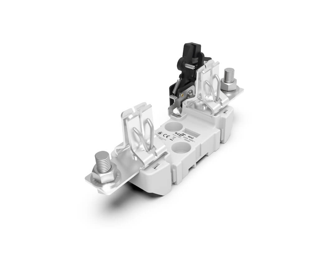 Polyester base NH 2 ST SINGLE POLE 400 A "screw & rail  fixing"  Screw / Screw connection IP00 with micro switch