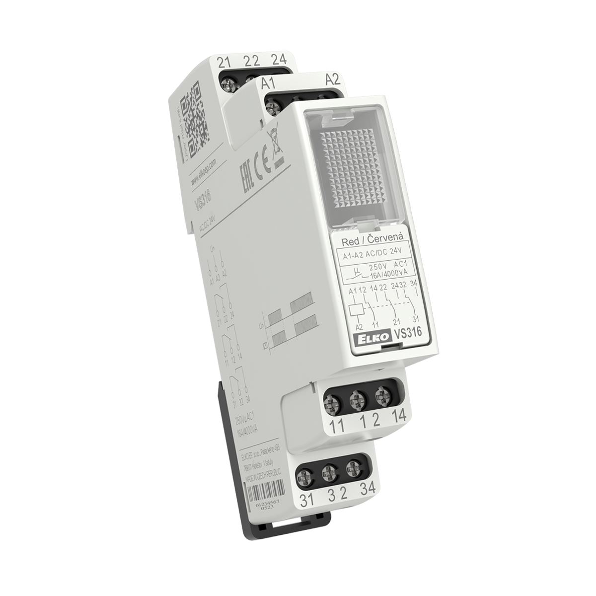 Power relay 3x16A VS316 /24V red