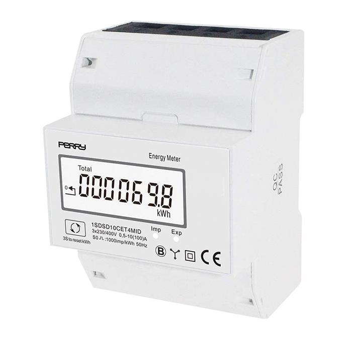 THREE-PHASE DIGITAL ENERGY COUNTER 100A 4 DIN, MID CERTIFIED