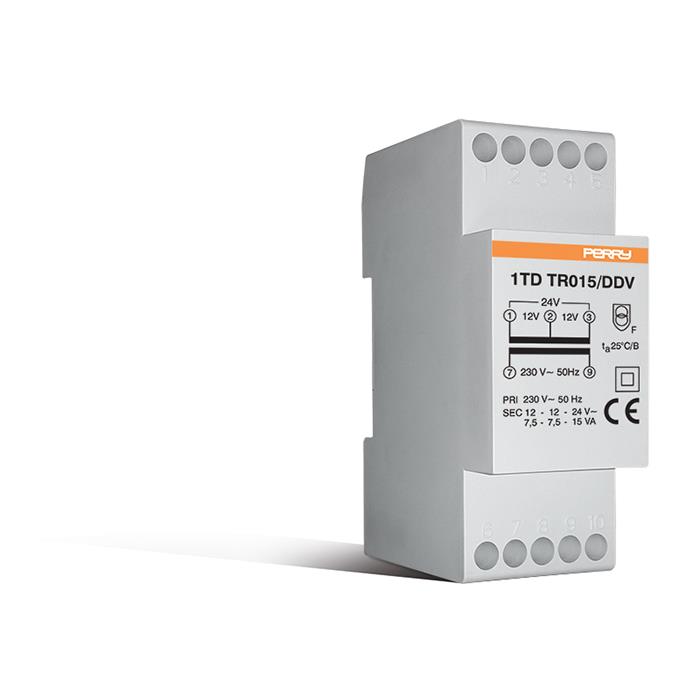15VA TRANSFORMER FOR CONTINUOUS SERVICE, OUTPUTS 12-12-24V 2 DIN