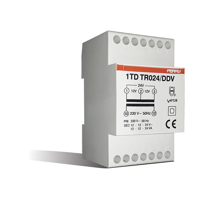 24VA TRANSFORMER FOR CONTINUOUS SERVICE, OUTPUTS 12-12-24V 3 DIN