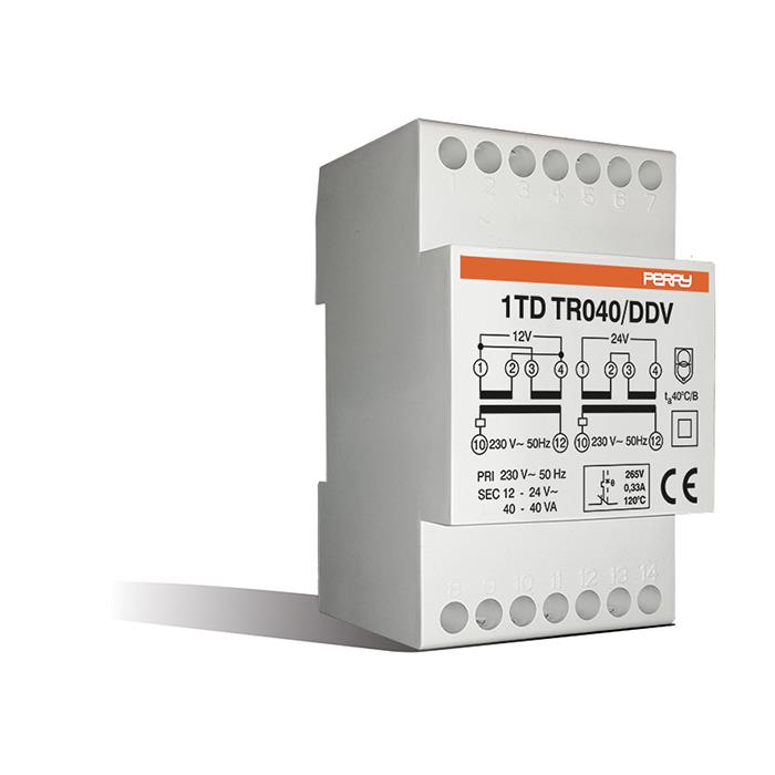 40VA TRANSFORMER FOR CONTINUOUS SERVICE, OUTPUTS 12-12-24V 3 DIN