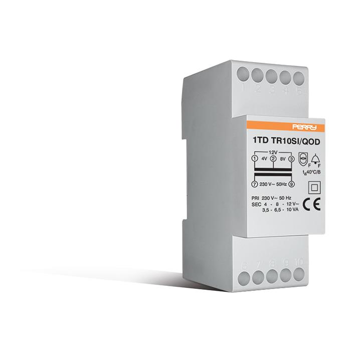 10VA TRANSFORMER FOR INTERMITTENT SERVICE, OUTPUTS 4-8-12V 2 DIN