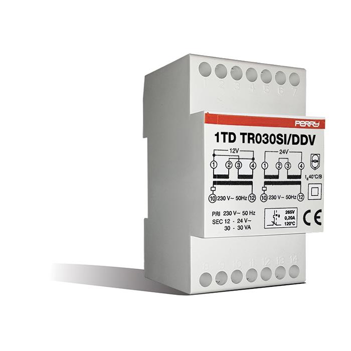 30VA TRANSFORMER FOR INTERMITTENT SERVICE, OUTPUTS 12-12-24V 3 DIN
